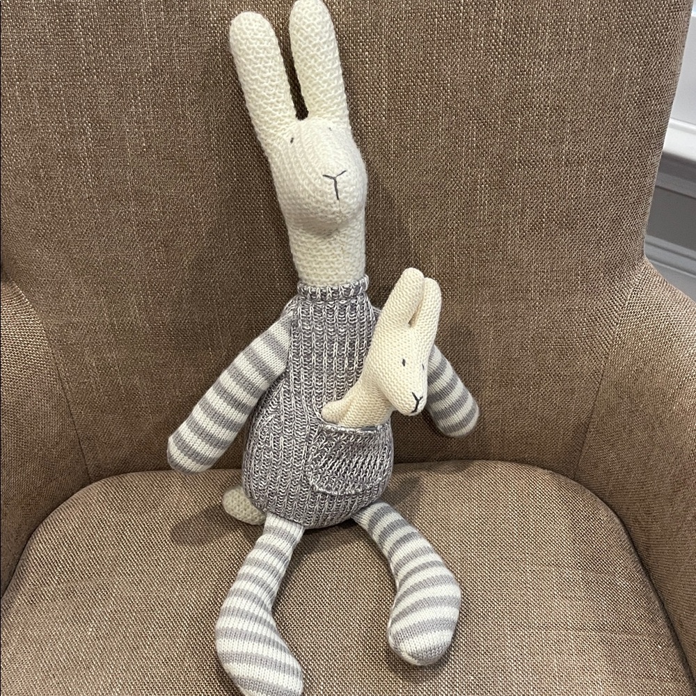 Adorable Cream and Gray Stuffed Bunny Toy